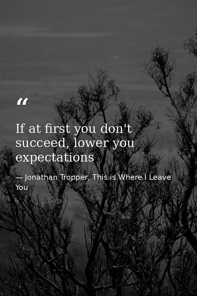 If at first you don't succeed, lower you expectations — Jonathan Tropper, This is Where I Leave You