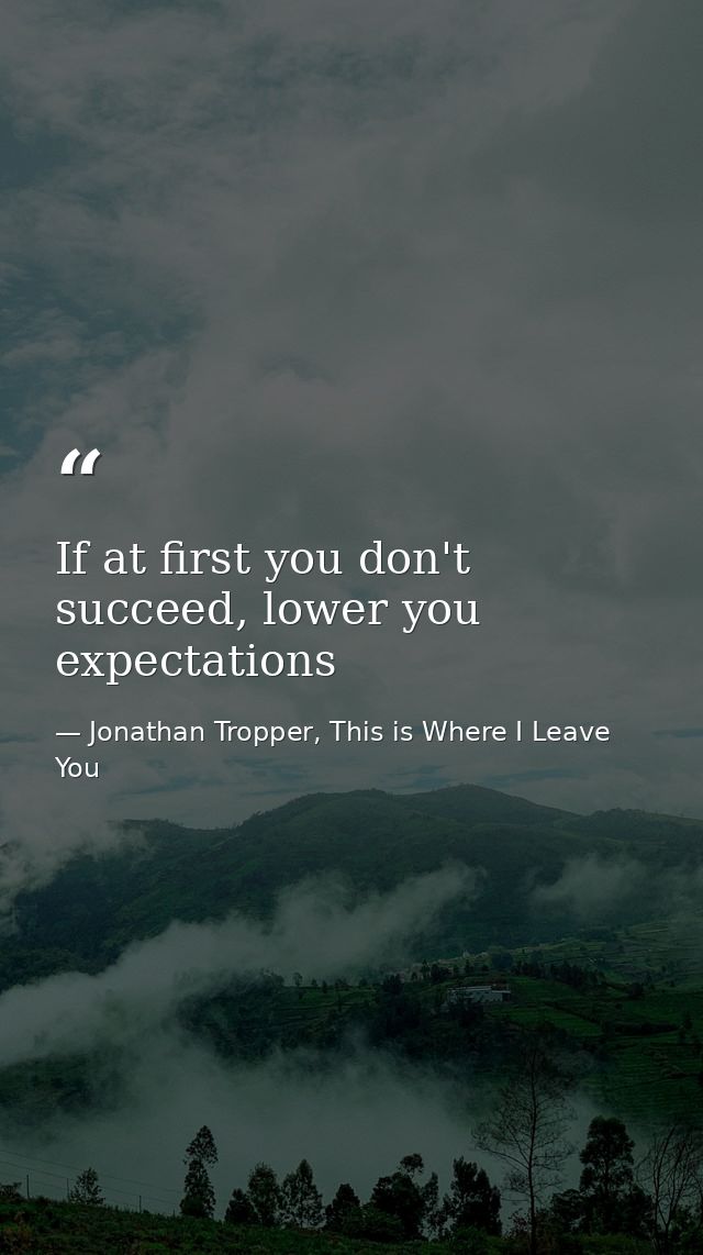 If at first you don't succeed, lower you expectations — Jonathan Tropper, This is Where I Leave You