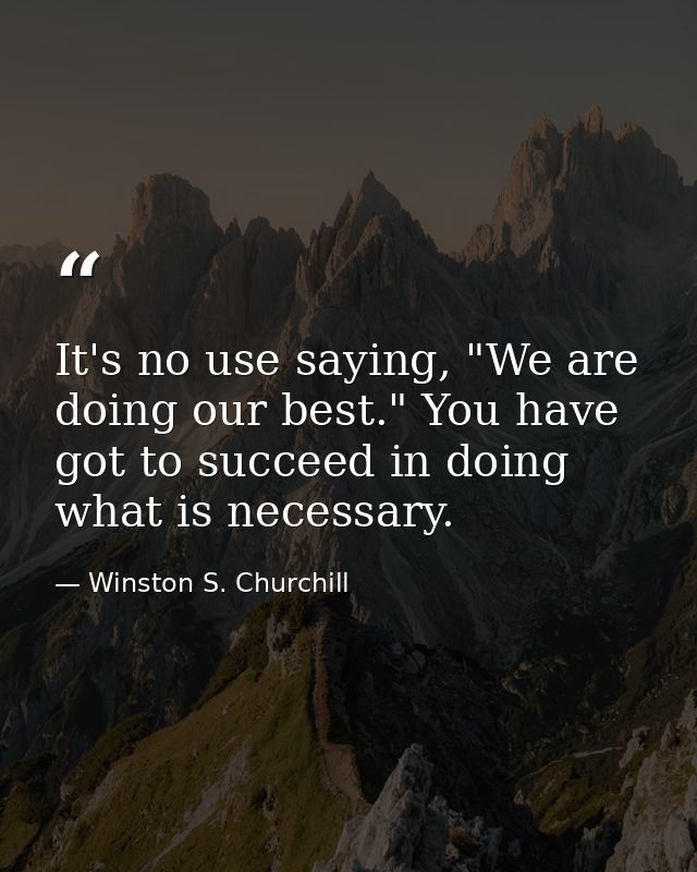 It's no use saying, "We are doing our best." You have got to succeed in doing what is necessary. — Winston S. Churchill