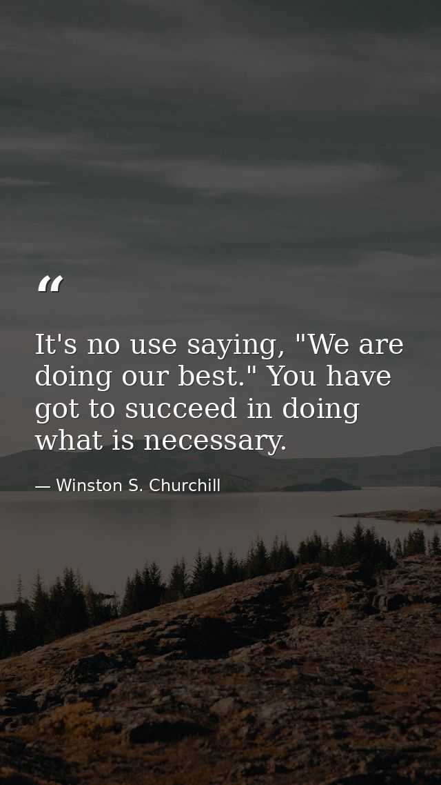 It's no use saying, "We are doing our best." You have got to succeed in doing what is necessary. — Winston S. Churchill