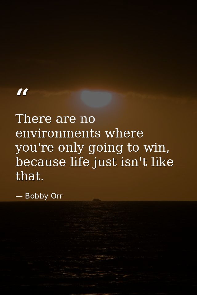There are no environments where you're only going to win, because life just isn't like that. — Bobby Orr