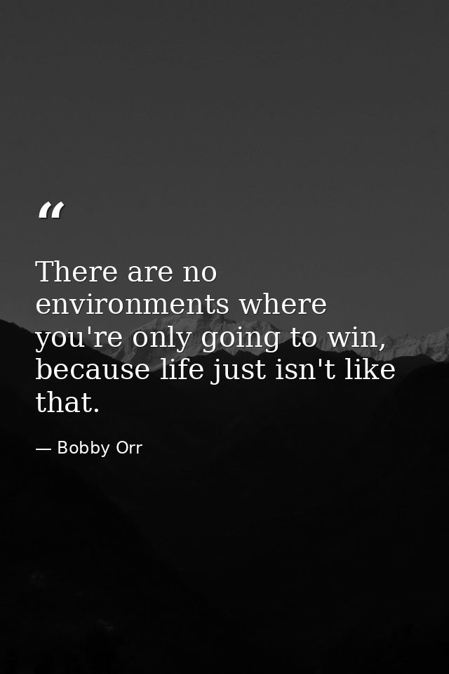 There are no environments where you're only going to win, because life just isn't like that. — Bobby Orr