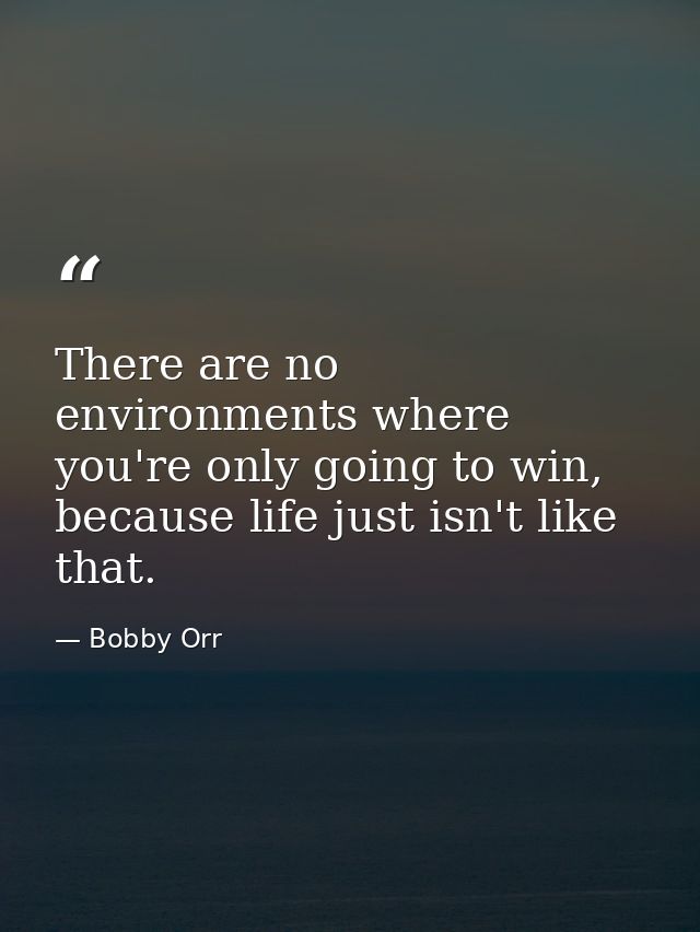 There are no environments where you're only going to win, because life just isn't like that. — Bobby Orr