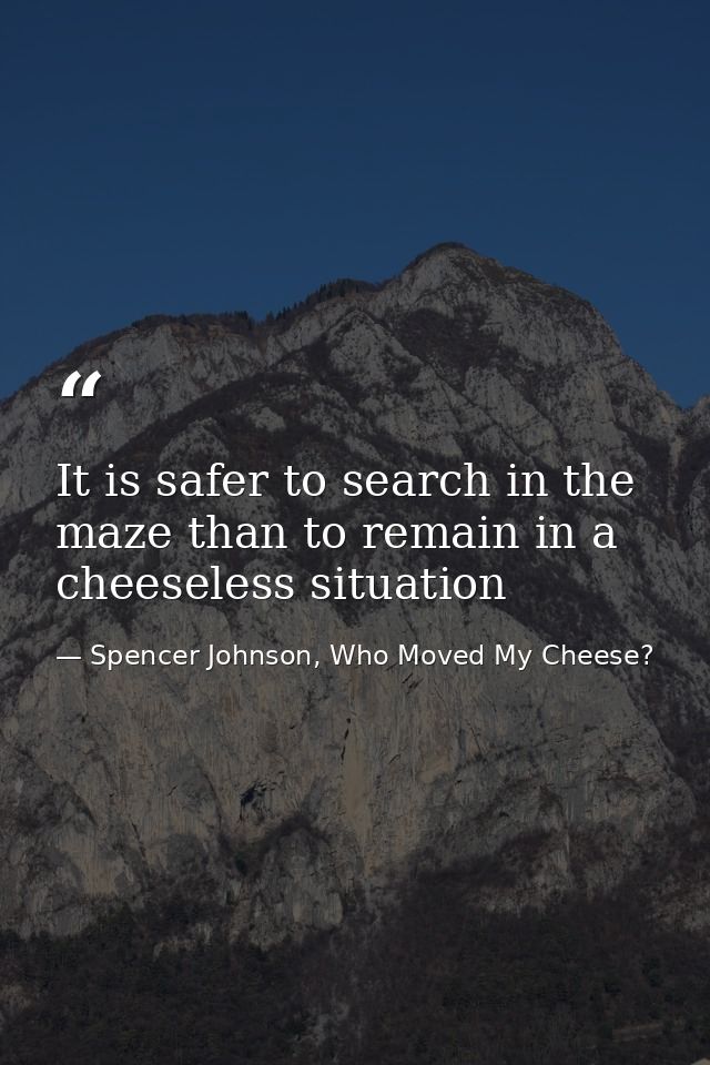 It is safer to search in the maze than to remain in a cheeseless situation — Spencer Johnson, Who Moved My Cheese?