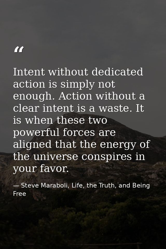 Intent without dedicated action is simply not enough. Action without a clear intent is a waste. It is when these two pow — Steve Maraboli, Life, the Truth, and Being Free