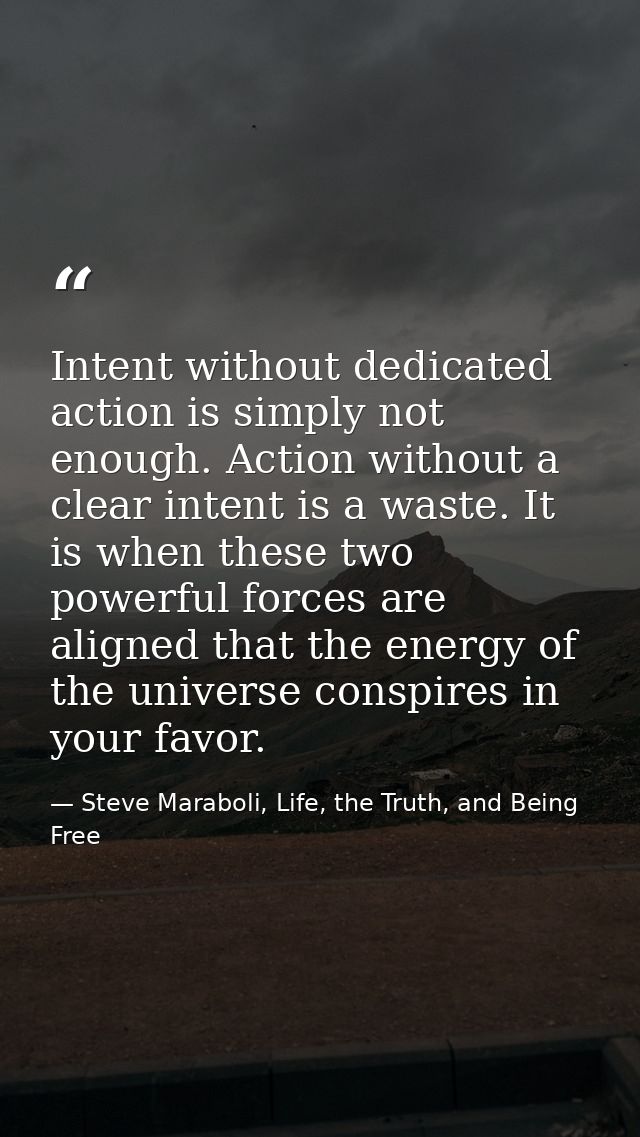 Intent without dedicated action is simply not enough. Action without a clear intent is a waste. It is when these two pow — Steve Maraboli, Life, the Truth, and Being Free