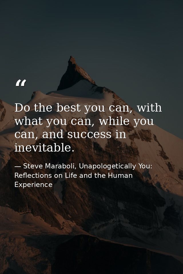 Do the best you can, with what you can, while you can, and success in inevitable. — Steve Maraboli, Unapologetically You: Reflections on Life and the Human Experience