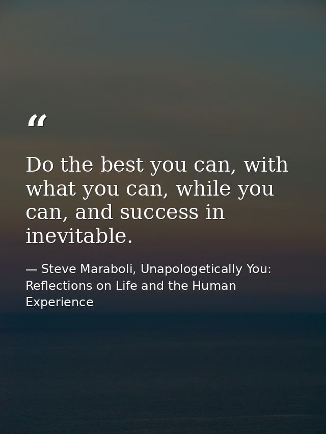 Do the best you can, with what you can, while you can, and success in inevitable. — Steve Maraboli, Unapologetically You: Reflections on Life and the Human Experience