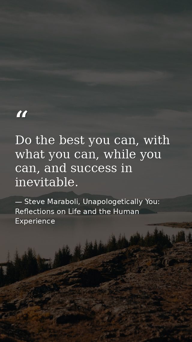 Do the best you can, with what you can, while you can, and success in inevitable. — Steve Maraboli, Unapologetically You: Reflections on Life and the Human Experience