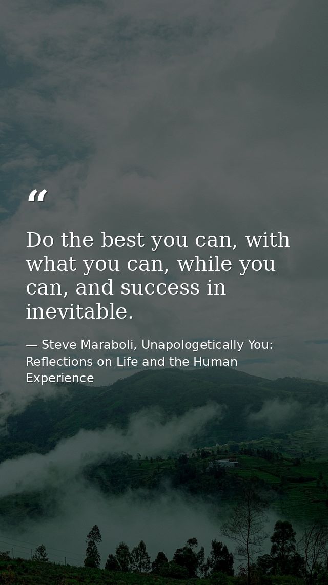 Do the best you can, with what you can, while you can, and success in inevitable. — Steve Maraboli, Unapologetically You: Reflections on Life and the Human Experience