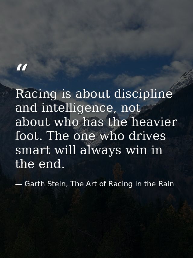 Racing is about discipline and intelligence, not about who has the heavier foot. The one who drives smart will always wi — Garth Stein, The Art of Racing in the Rain