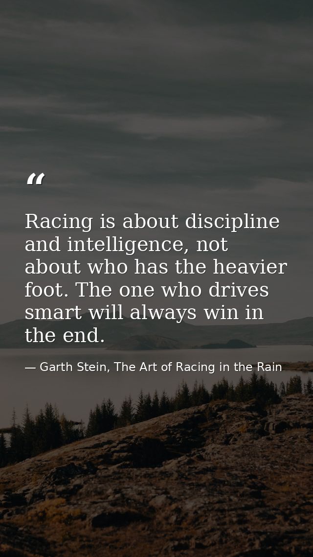 Racing is about discipline and intelligence, not about who has the heavier foot. The one who drives smart will always wi — Garth Stein, The Art of Racing in the Rain