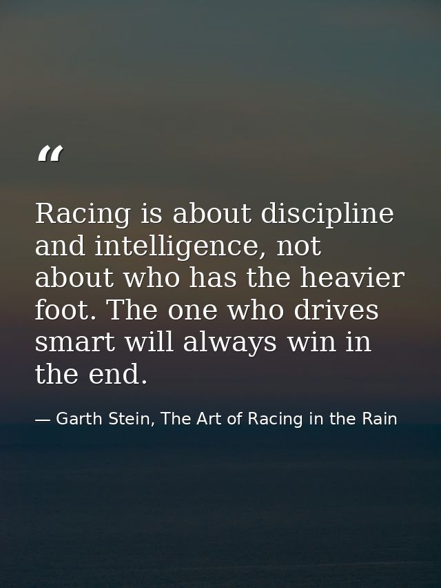 Racing is about discipline and intelligence, not about who has the heavier foot. The one who drives smart will always wi — Garth Stein, The Art of Racing in the Rain