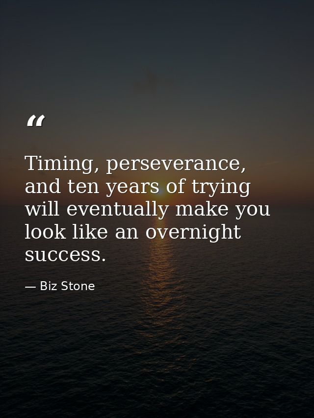 Timing, perseverance, and ten years of trying will eventually make you look like an overnight success. — Biz Stone