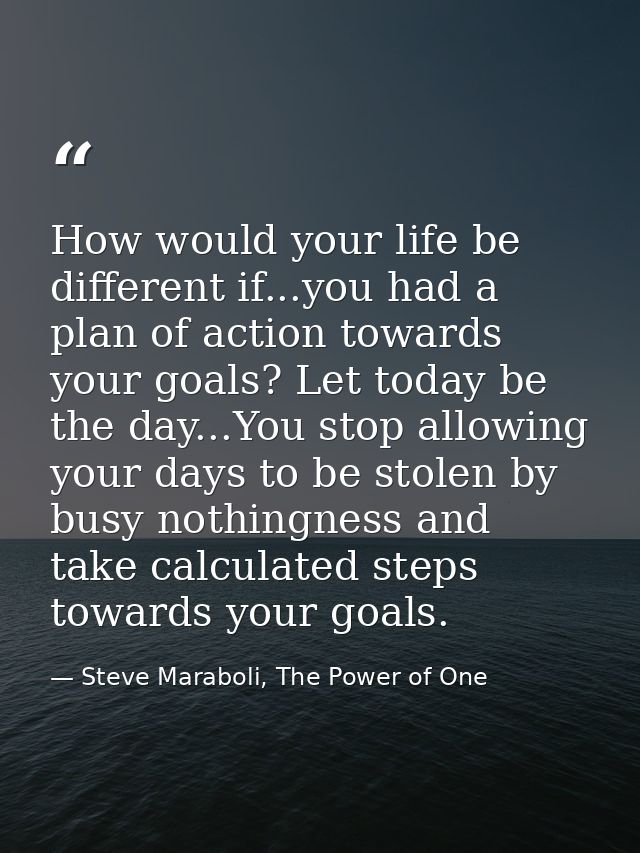 How would your life be different if...you had a plan of action towards your goals? Let today be the day...You stop allow — Steve Maraboli, The Power of One