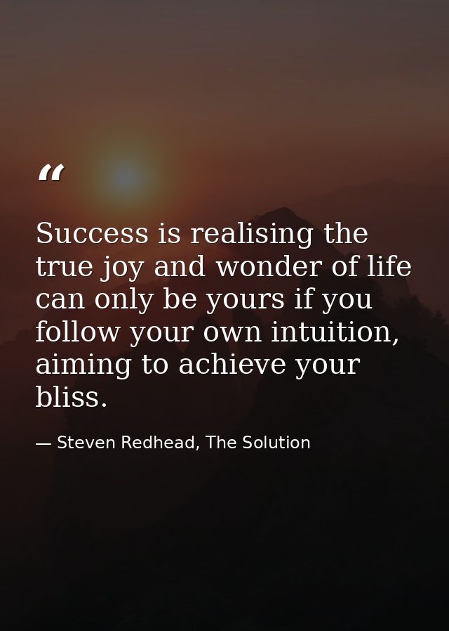 Success is realising the true joy and wonder of life can only be yours if you follow your own intuition, aiming to achie — Steven Redhead, The Solution