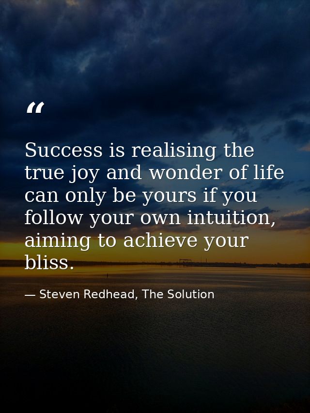 Success is realising the true joy and wonder of life can only be yours if you follow your own intuition, aiming to achie — Steven Redhead, The Solution