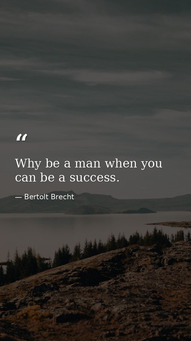 Why be a man when you can be a success. — Bertolt Brecht