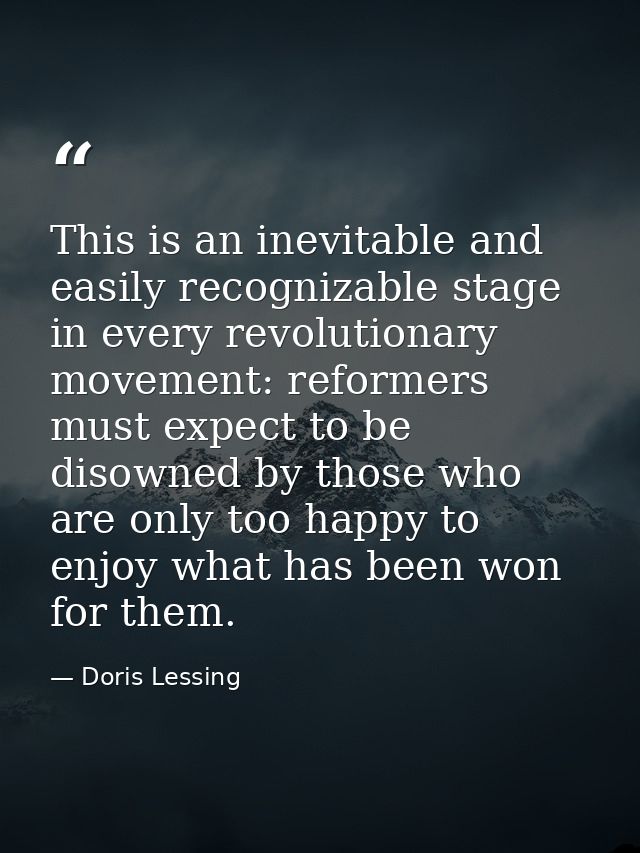 This is an inevitable and easily recognizable stage in every revolutionary movement: reformers must expect to be disowne — Doris Lessing