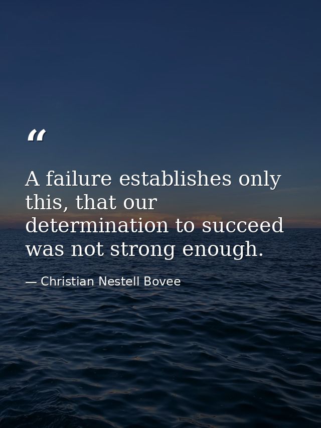 A failure establishes only this, that our determination to succeed was not strong enough. — Christian Nestell Bovee