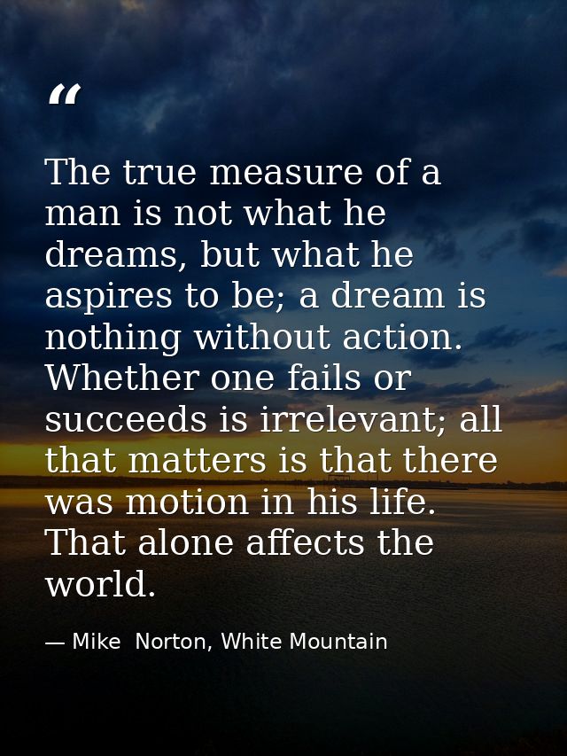 The true measure of a man is not what he dreams, but what he aspires to be; a dream is nothing without action. Whether o — Mike  Norton, White Mountain