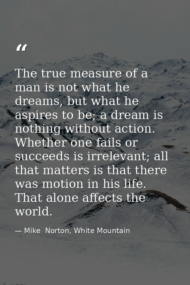 The true measure of a man is not what he dreams, but what he aspires to be; a dream is nothing without action. Whether o — Mike  Norton, White Mountain