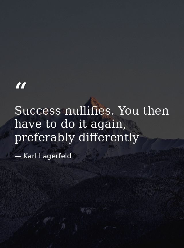 Success nullifies. You then have to do it again, preferably differently — Karl Lagerfeld