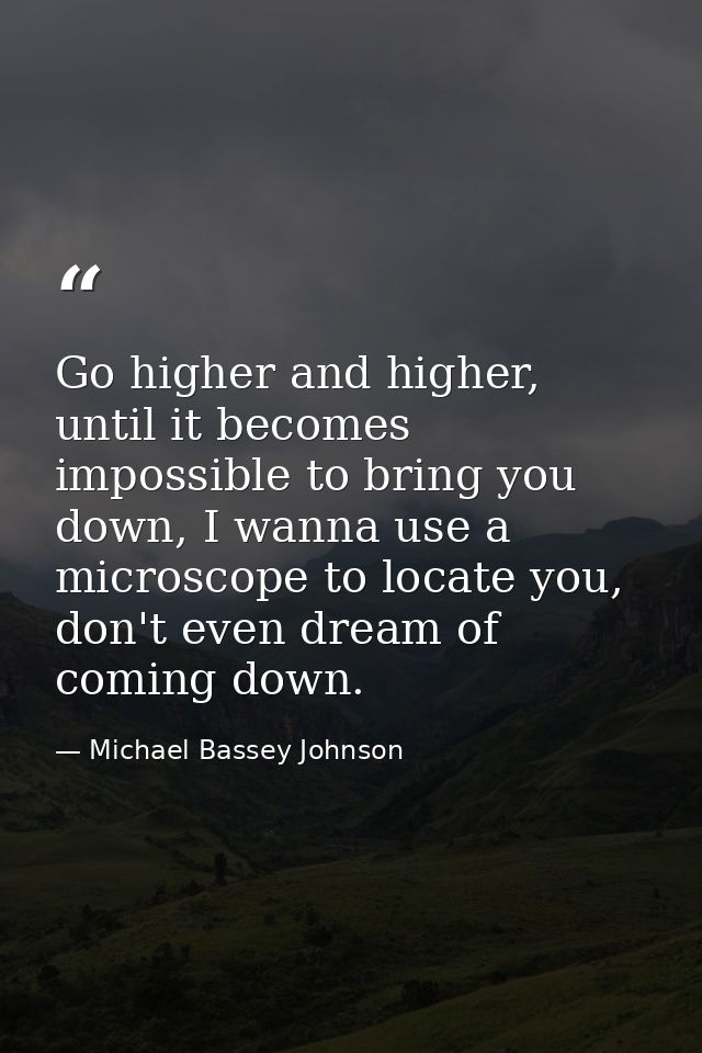 Go higher and higher, until it becomes impossible to bring you down, I wanna use a microscope to locate you, don't even  — Michael Bassey Johnson