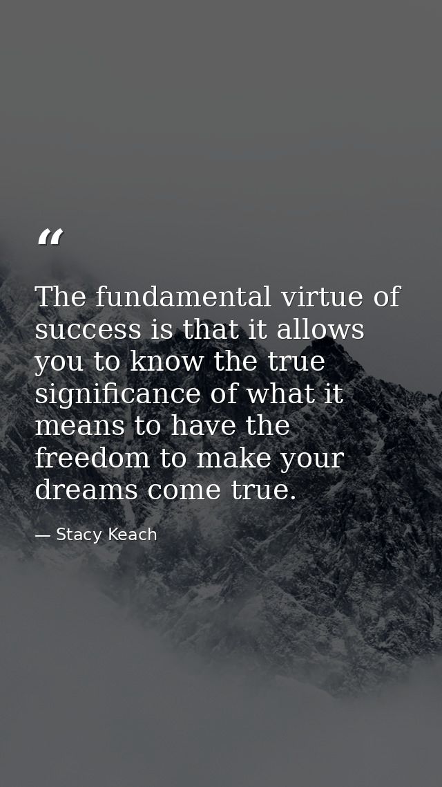 The fundamental virtue of success is that it allows you to know the true significance of what it means to have the freed — Stacy Keach