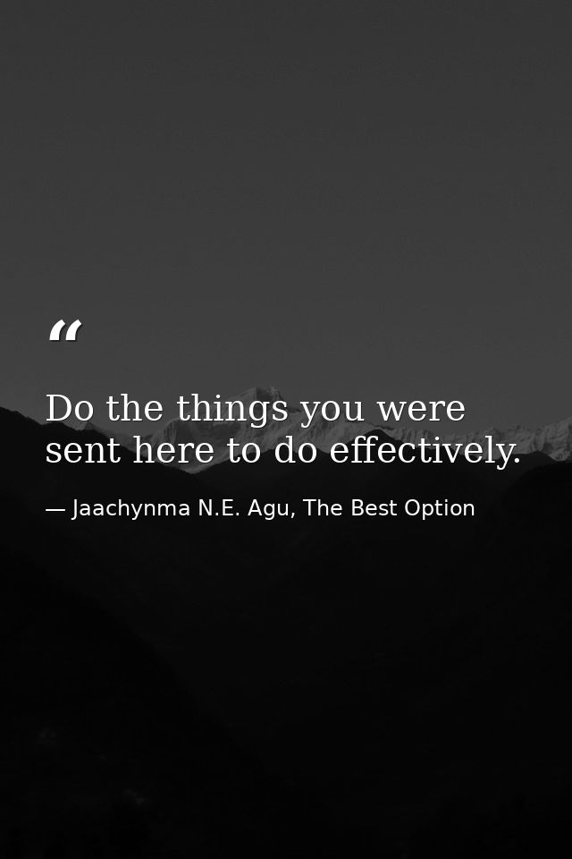 Do the things you were sent here to do effectively. — Jaachynma N.E. Agu, The Best Option