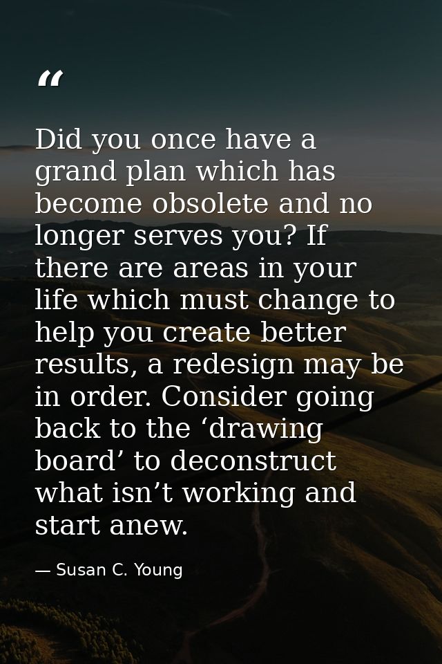 Did you once have a grand plan which has become obsolete and no longer serves you? If there are areas in your life which — Susan C. Young
