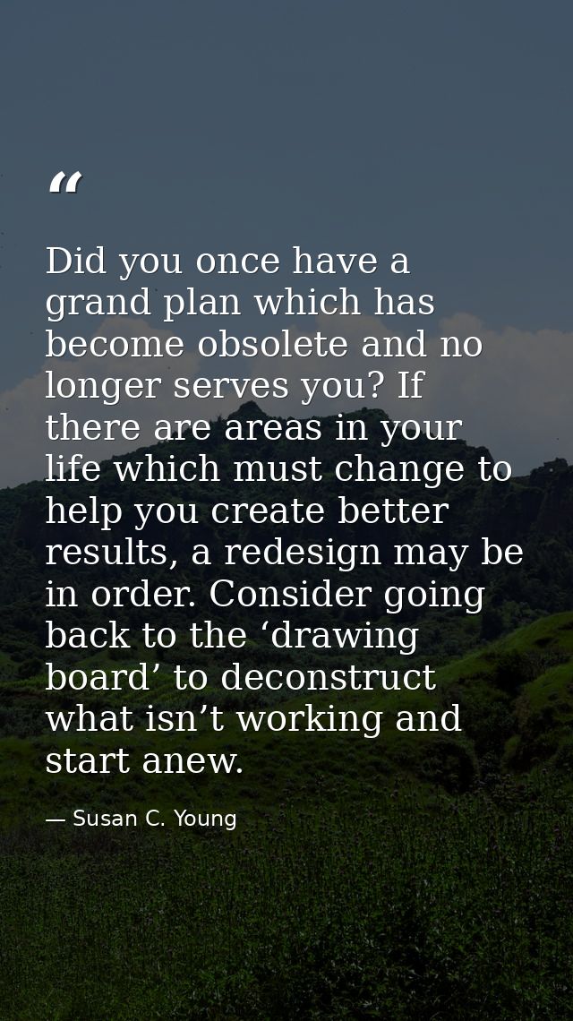Did you once have a grand plan which has become obsolete and no longer serves you? If there are areas in your life which — Susan C. Young