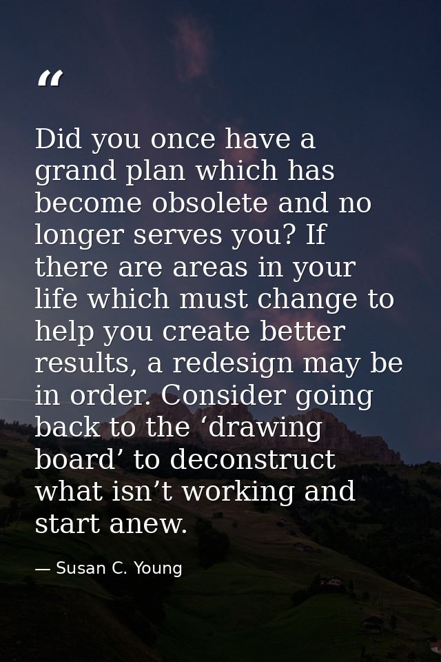Did you once have a grand plan which has become obsolete and no longer serves you? If there are areas in your life which — Susan C. Young