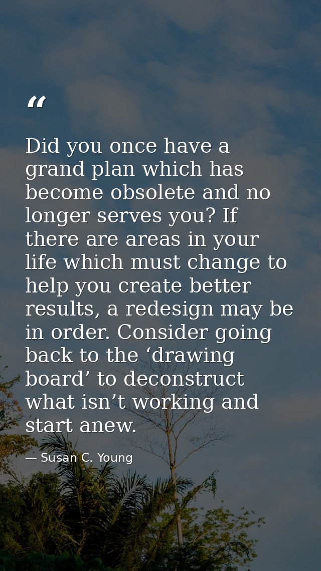 Did you once have a grand plan which has become obsolete and no longer serves you? If there are areas in your life which — Susan C. Young