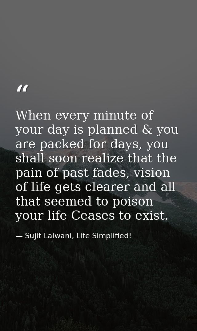 When every minute of your day is planned & you are packed for days, you shall soon realize that the pain of past fades,  — Sujit Lalwani, Life Simplified!