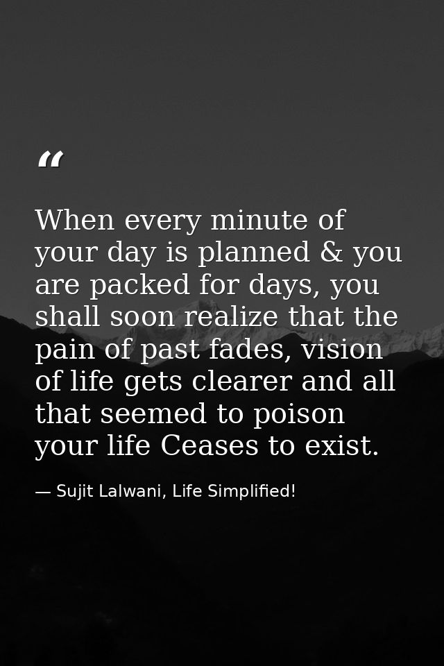When every minute of your day is planned & you are packed for days, you shall soon realize that the pain of past fades,  — Sujit Lalwani, Life Simplified!