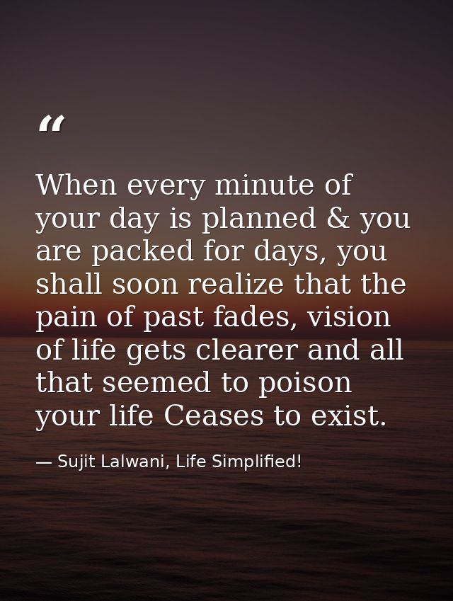 When every minute of your day is planned & you are packed for days, you shall soon realize that the pain of past fades,  — Sujit Lalwani, Life Simplified!