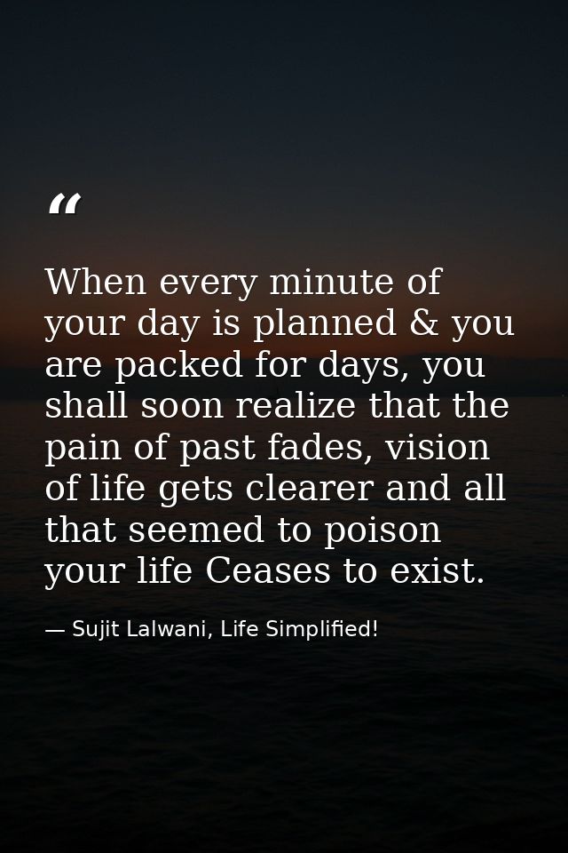When every minute of your day is planned & you are packed for days, you shall soon realize that the pain of past fades,  — Sujit Lalwani, Life Simplified!