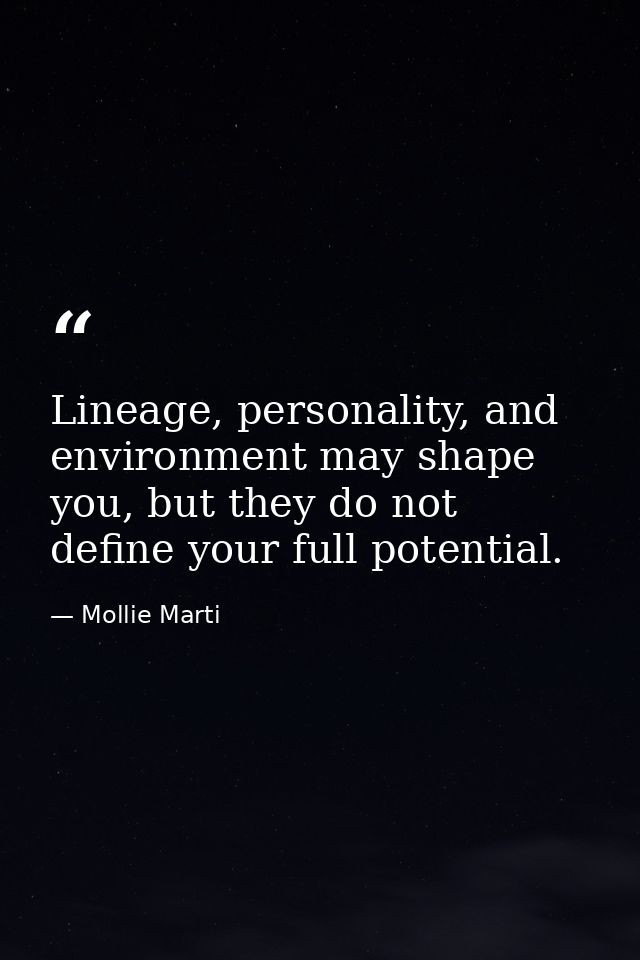 Lineage, personality, and environment may shape you, but they do not define your full potential. — Mollie Marti