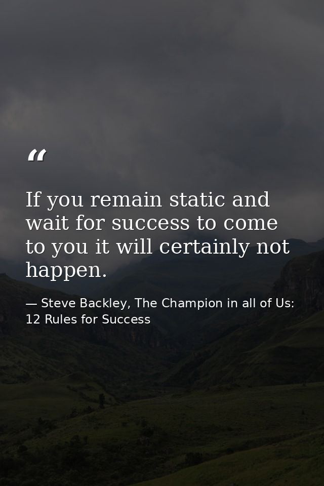 If you remain static and wait for success to come to you it will certainly not happen. — Steve Backley, The Champion in all of Us: 12 Rules for Success