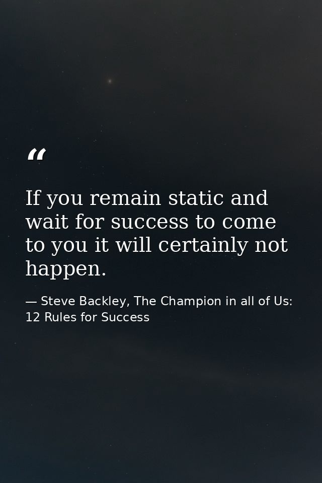 If you remain static and wait for success to come to you it will certainly not happen. — Steve Backley, The Champion in all of Us: 12 Rules for Success