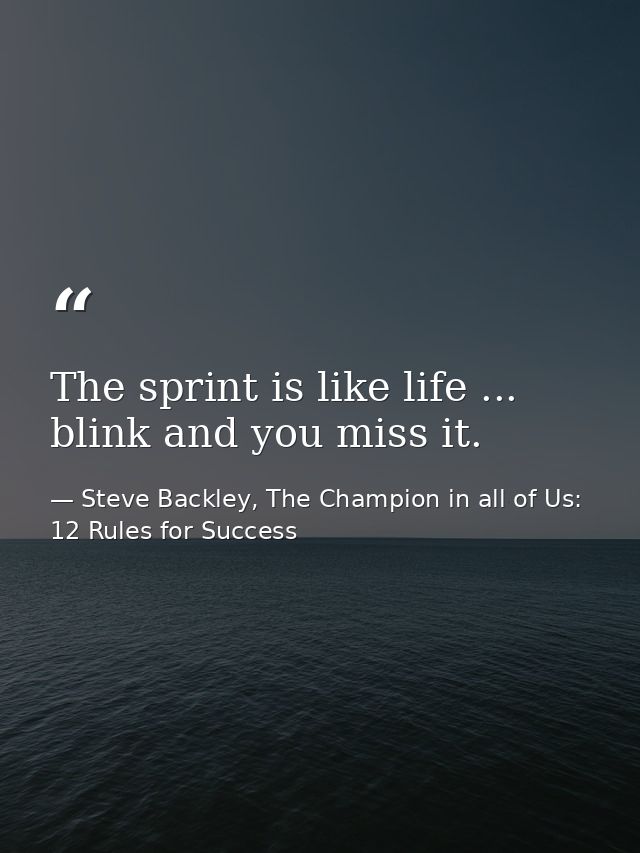 The sprint is like life ... blink and you miss it. — Steve Backley, The Champion in all of Us: 12 Rules for Success
