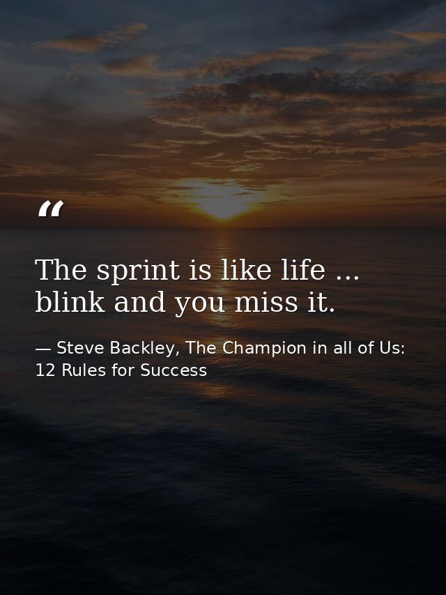 The sprint is like life ... blink and you miss it. — Steve Backley, The Champion in all of Us: 12 Rules for Success