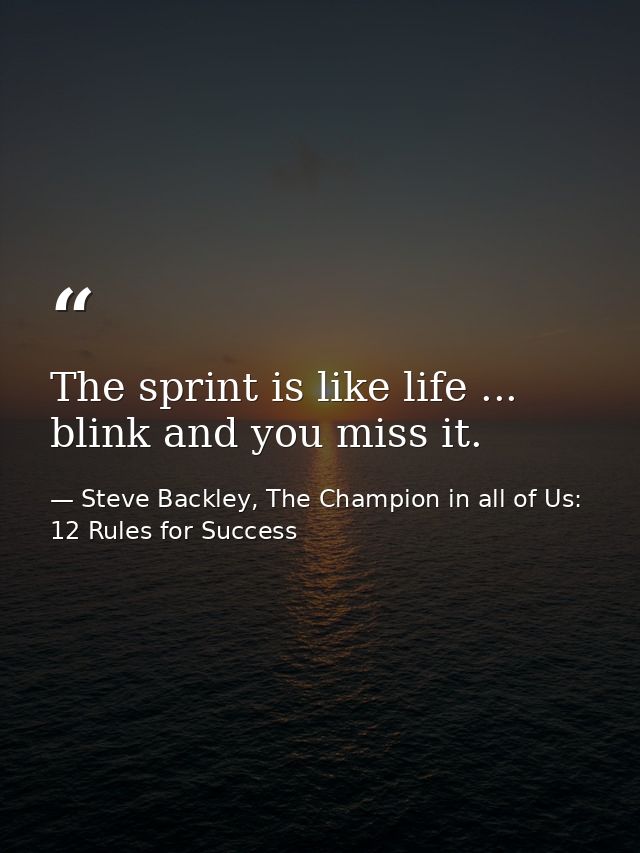 The sprint is like life ... blink and you miss it. — Steve Backley, The Champion in all of Us: 12 Rules for Success