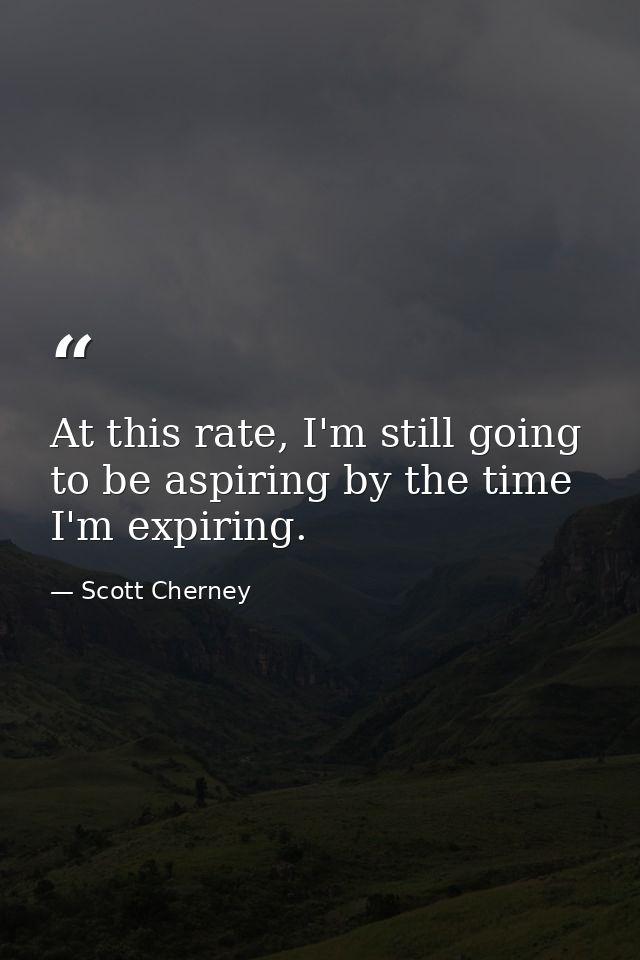 At this rate, I'm still going to be aspiring by the time I'm expiring. — Scott Cherney