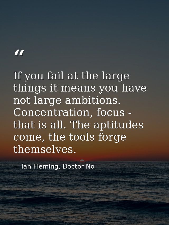 If you fail at the large things it means you have not large ambitions. Concentration, focus - that is all. The aptitudes — Ian Fleming, Doctor No