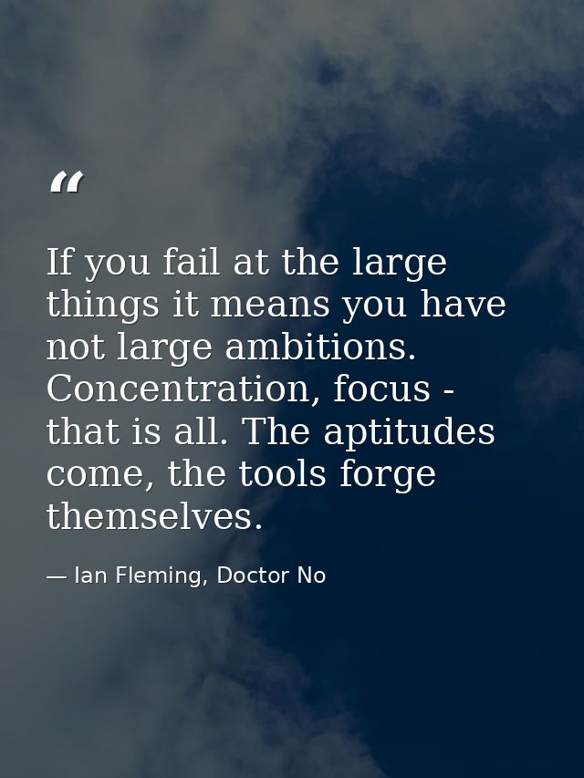 If you fail at the large things it means you have not large ambitions. Concentration, focus - that is all. The aptitudes — Ian Fleming, Doctor No