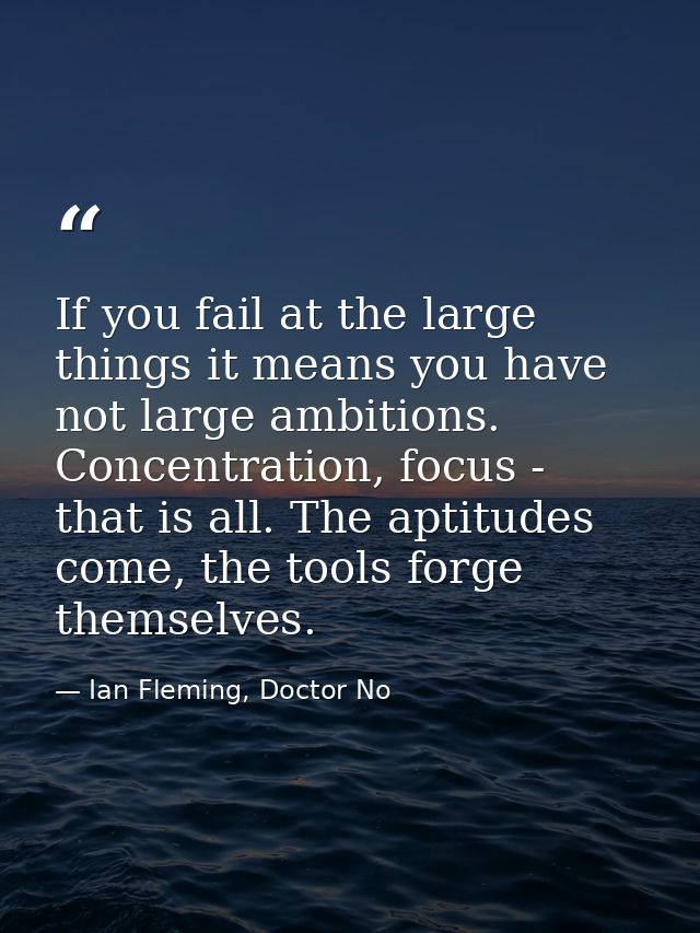 If you fail at the large things it means you have not large ambitions. Concentration, focus - that is all. The aptitudes — Ian Fleming, Doctor No