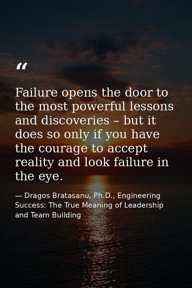 Failure opens the door to the most powerful lessons and discoveries – but it does so only if you have the courage to acc — Dragos Bratasanu, Ph.D., Engineering Success: The True Meaning of Leadership and Team Building
