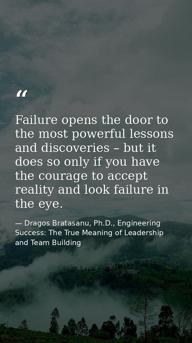 Failure opens the door to the most powerful lessons and discoveries – but it does so only if you have the courage to acc — Dragos Bratasanu, Ph.D., Engineering Success: The True Meaning of Leadership and Team Building